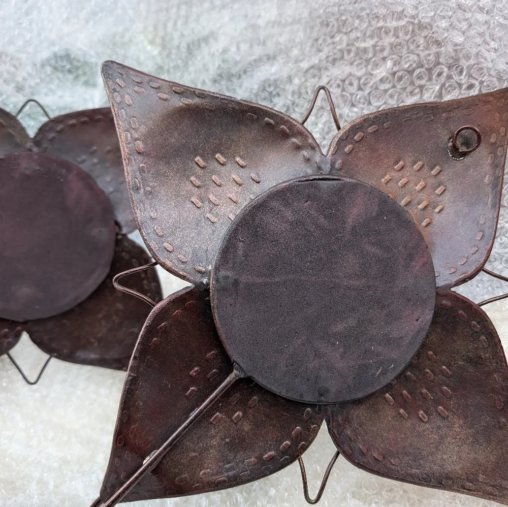 Brown Wrought Iron Flowers Wall Sconce With Mirrors Set Of 2 Nice Condition